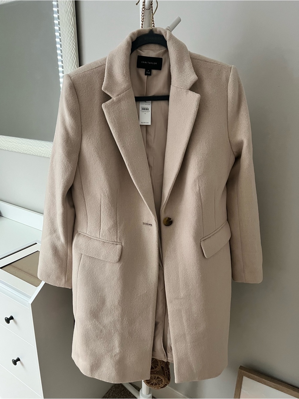 Ann Taylor Beige Single-Button Wool-Blend Trench Coat